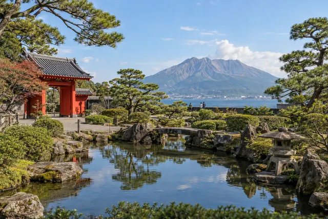 仙巌園の庭園と桜島
