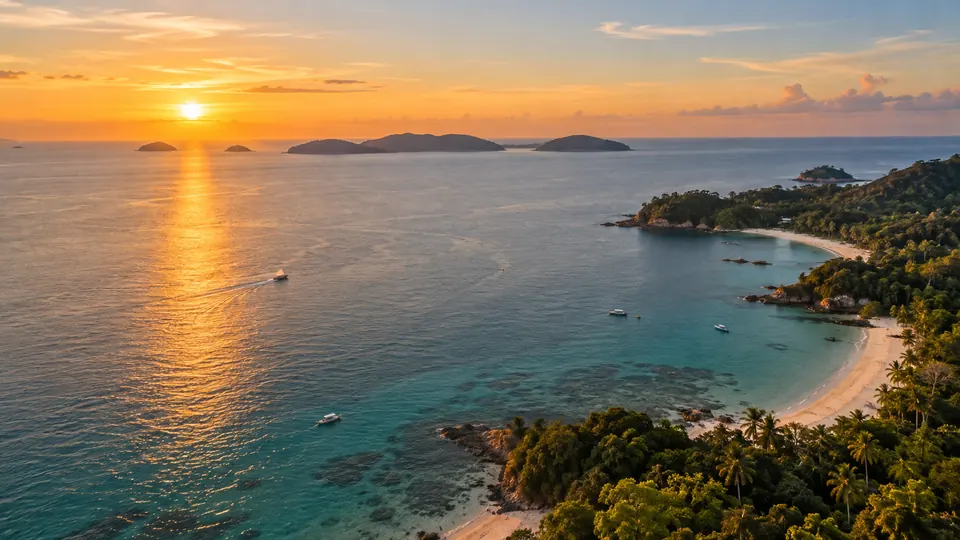 コタキナバルの海と島影の夕景