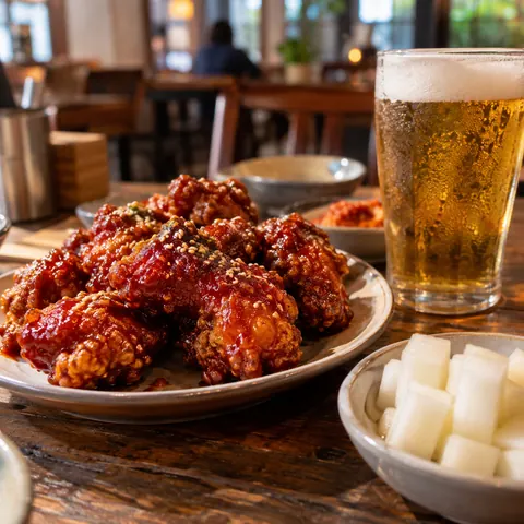 韓国式フライドチキンとビール